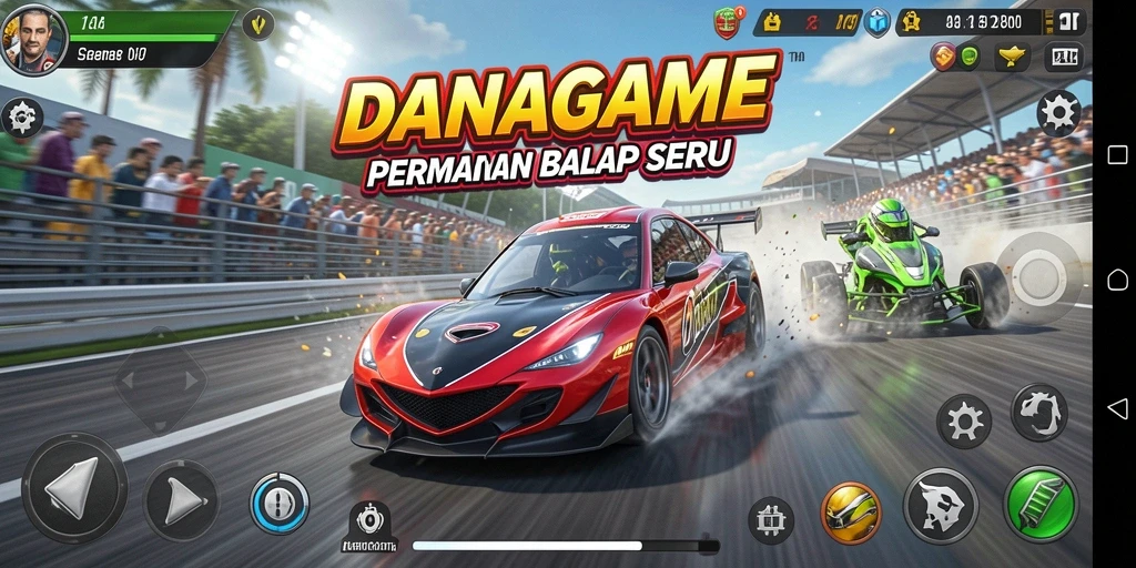 Gameplay <strong>DANAGAME</strong> yang mendebarkan dengan balapan seru.