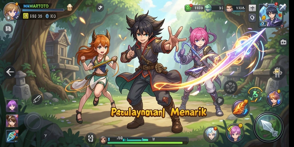 Tangkapan layar utama MAWARTOTO menampilkan pertarungan seru dengan karakter Anime.