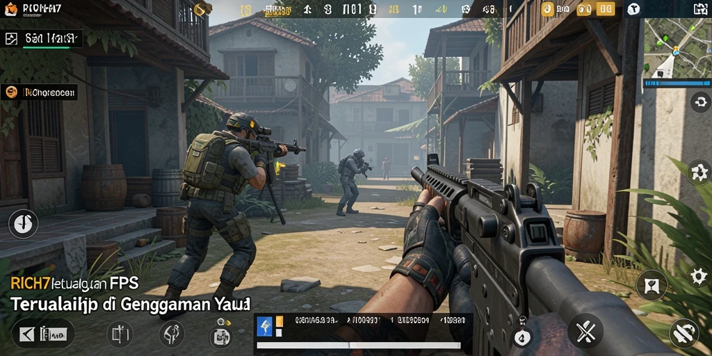 Screenshot gameplay RICH7 menunjukkan aksi pertempuran yang intens.