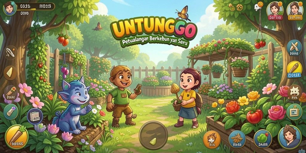 Screenshot UNTUNGGO menampilkan pengalaman bertani yang menarik dan berwarna.